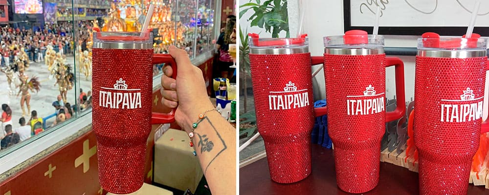 Copo térmico personalizado com strass - brinde exclusivo Itaipava Carnaval Rio de Janeiro