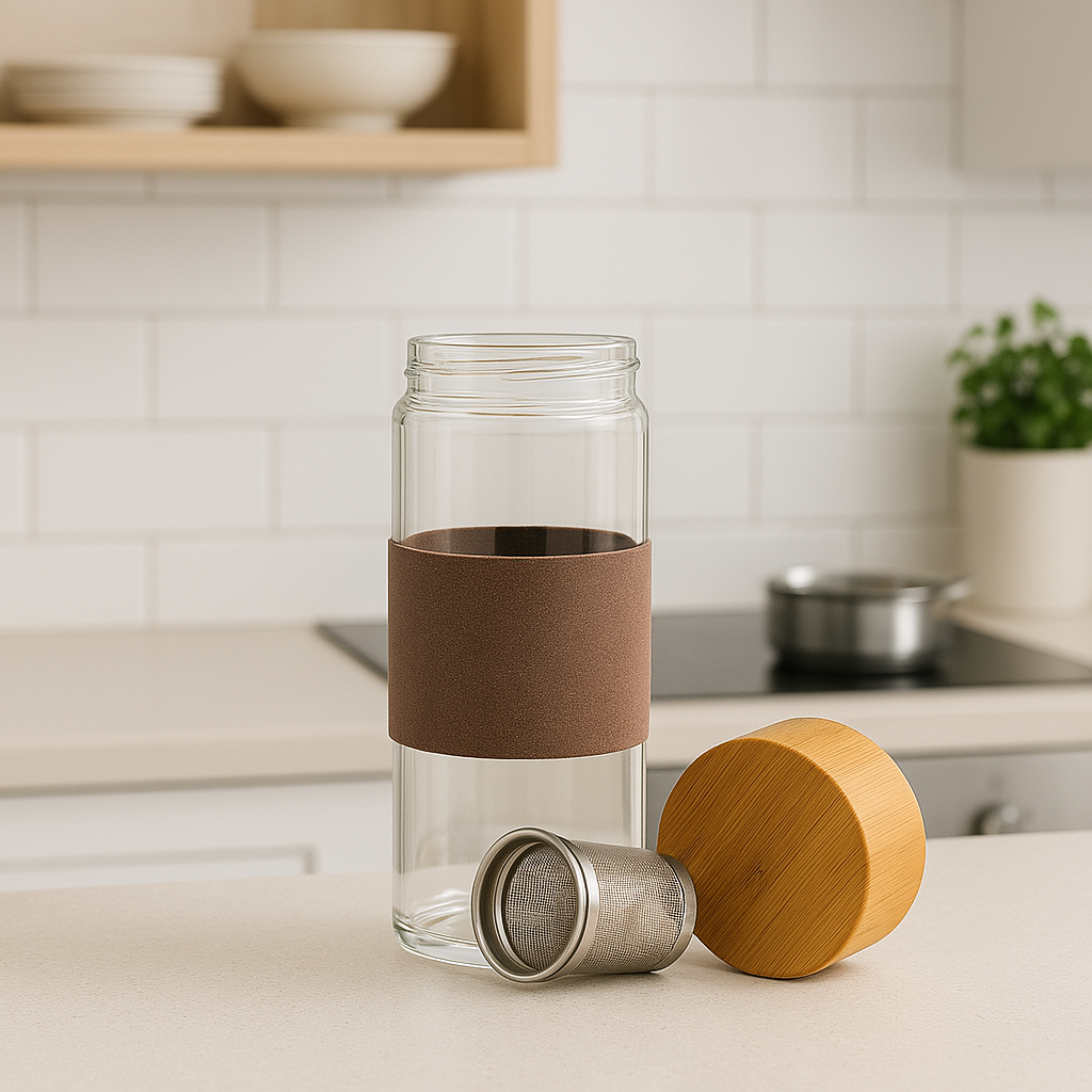 Garrafa de Vidro com Infusor e Luva