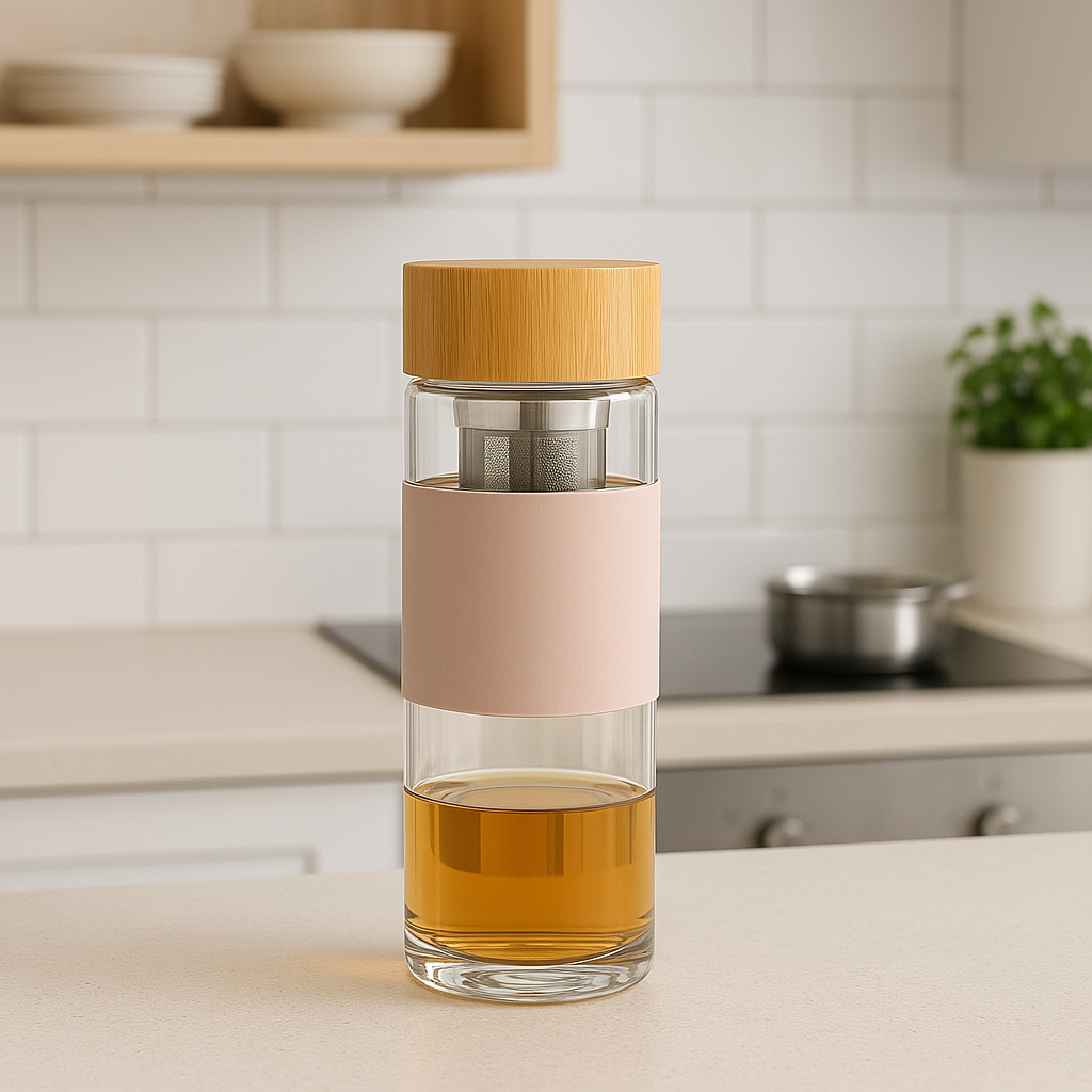 Garrafa de Vidro com Infusor e Luva